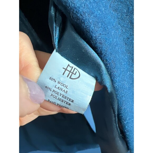 Wool Cape Teal Blue Double Breasted - Picture 4 of 7